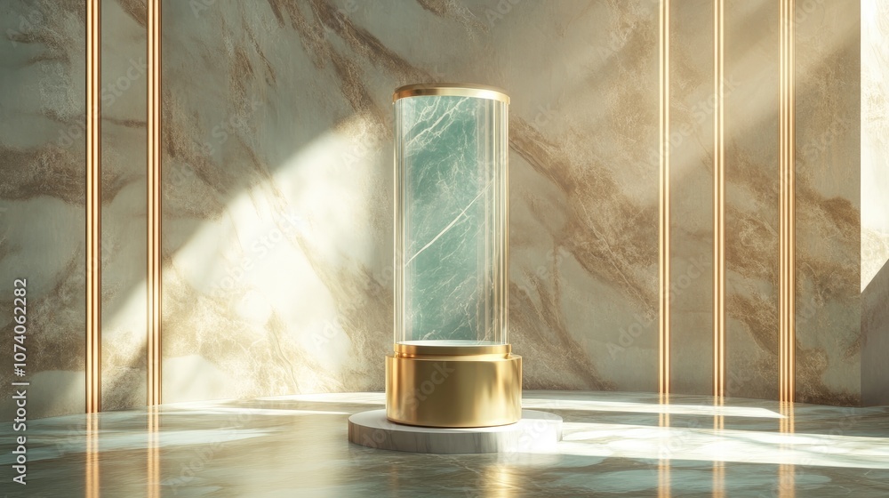 Poster Elegant background featuring a pedestal and display case 3D illustration and rendering