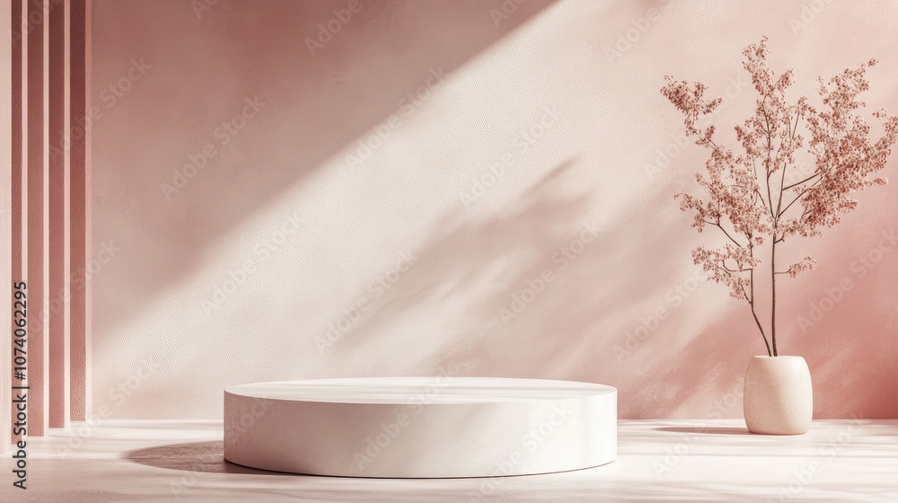Aufkleber abstract minimal scene featuring a geometric pedestal platform showcasing product photography with 3