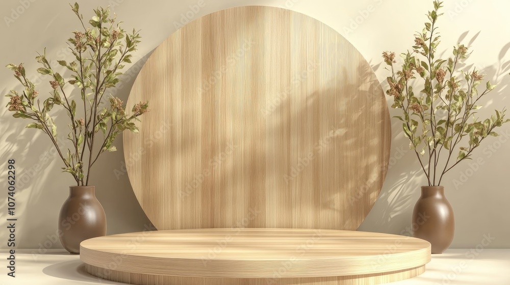 Poster wood display pedestal wood product stand backdrop empty wooden podium conceptual stage showcase 3d r