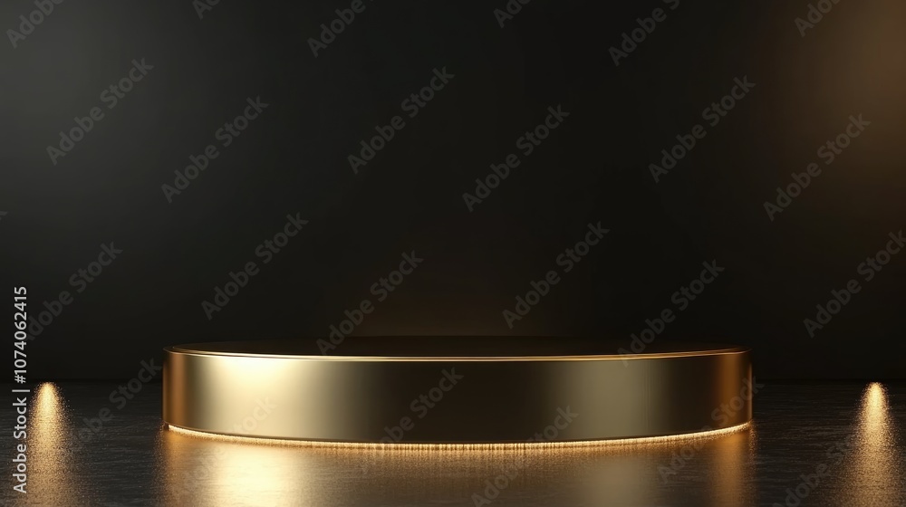 Poster elegant golden podium on a dark background luxury blank product display 3d rendering