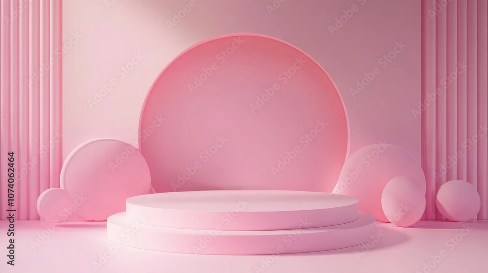 Poster abstract pastel color mock up scene featuring a pink geometric shape podium background 3d rendering