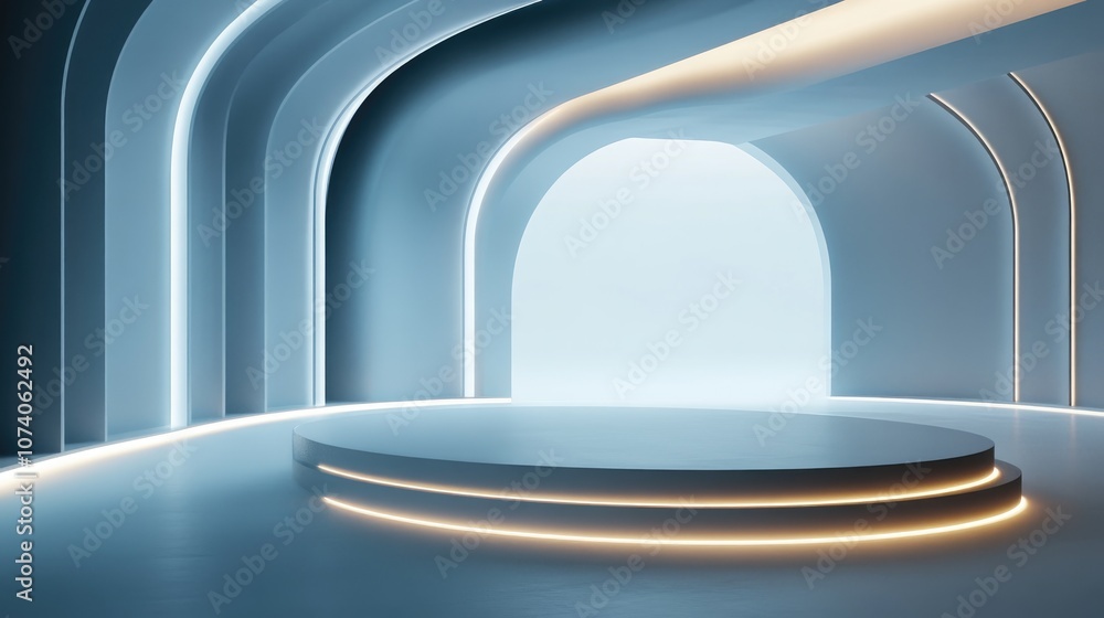 Poster Futuristic display pedestal Empty podium for products 3D rendering