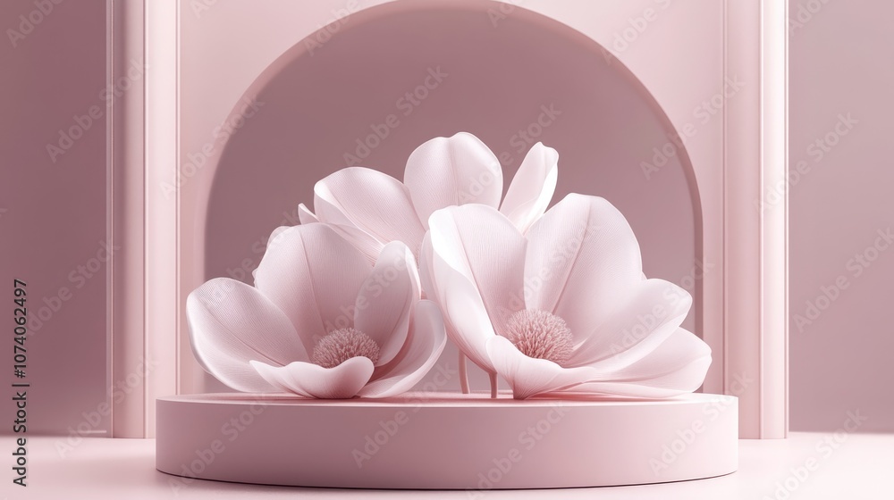 Poster 3d rendering of an elegant flower displayed on a podium for a romantic or seasonal project