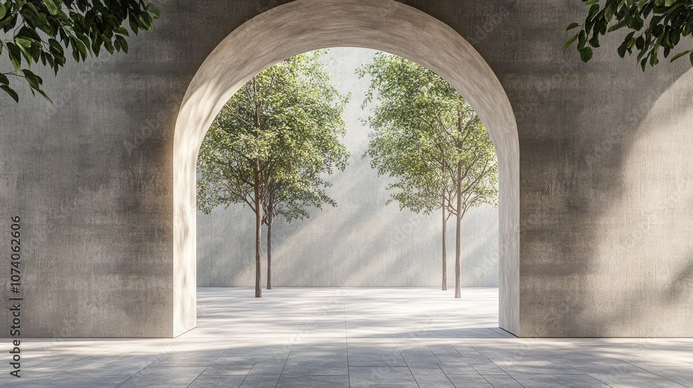 Poster Interior architecture background featuring an empty arched passage in a 3D render
