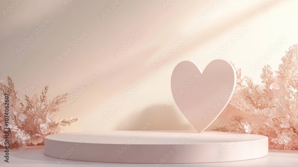 Fototapete minimal heart shaped background mockup podium pedestal setup for product display 3d rendering