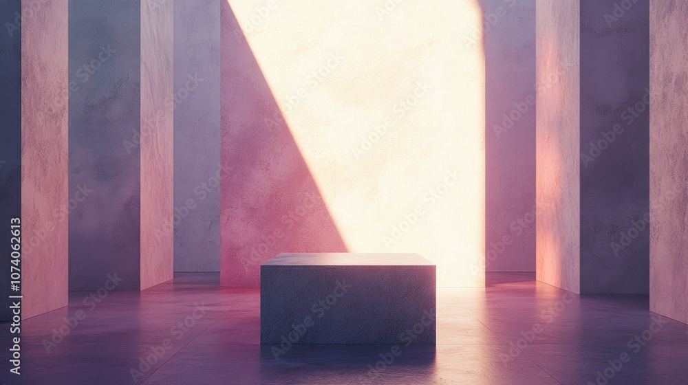 Poster abstract minimalist background featuring a pedestal created through 3d illustration and rendering