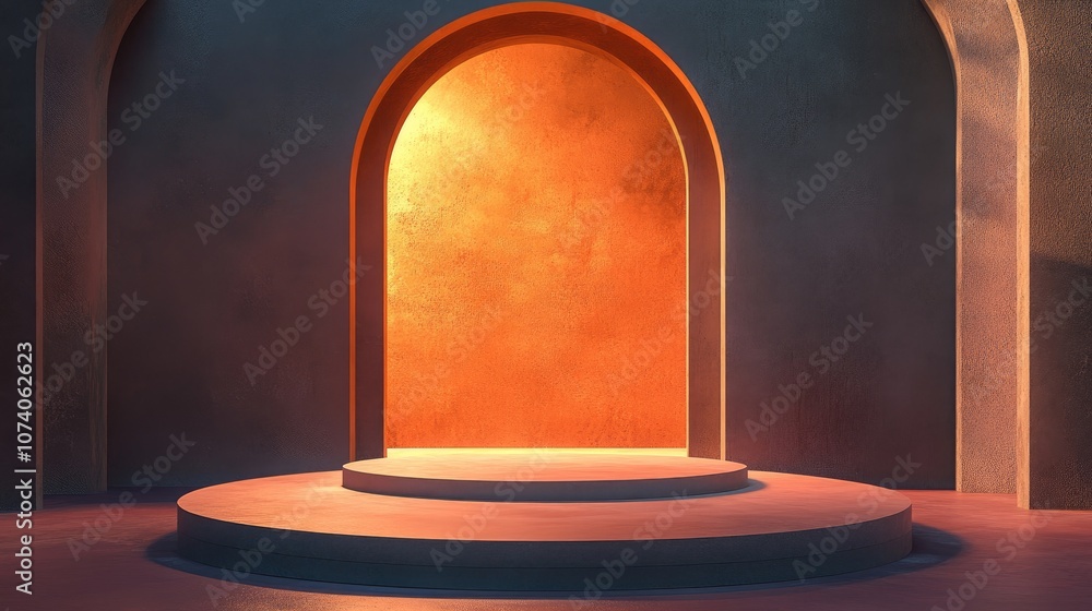 Poster 3d rendered illustration of a circular podium with an abstract background