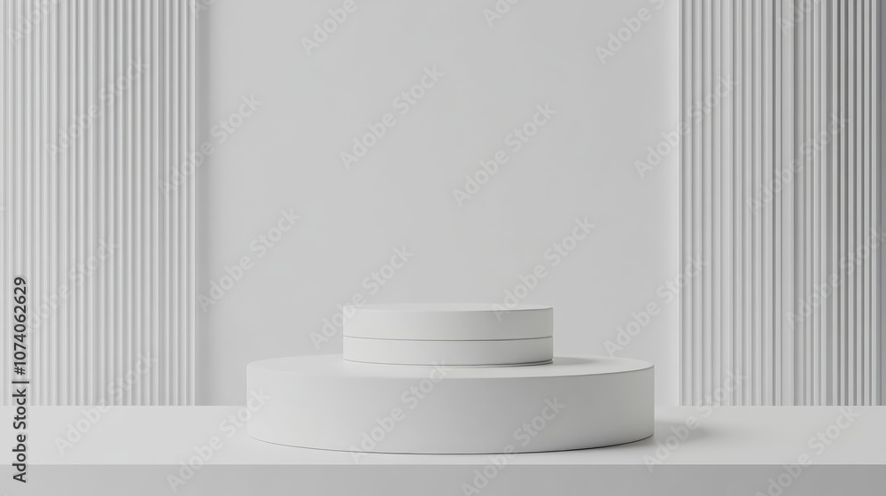 Poster 3d rendering of a white cylinder podium designed for product branding and packaging display featurin