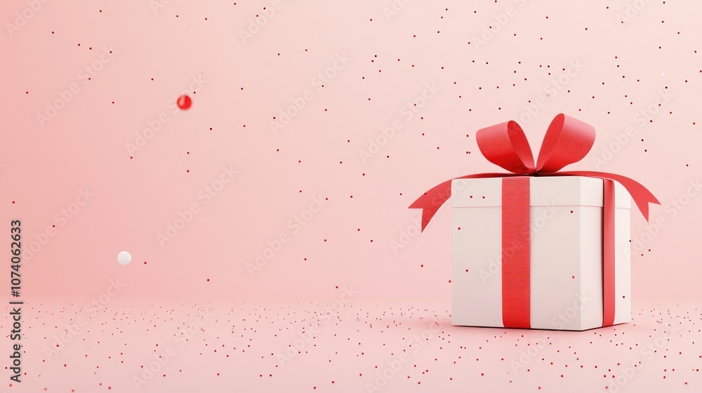 Poster Minimal product backdrop suitable for holiday and sales events White gift box adorned with a red ribbon on a clean background 3D rendered illustration with included clipping path for each element