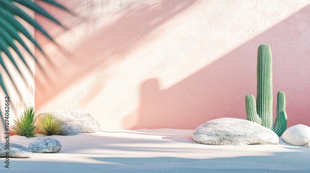 Aufkleber abstract architectural design displayed against a pastel backdrop featuring shadows stones beach san