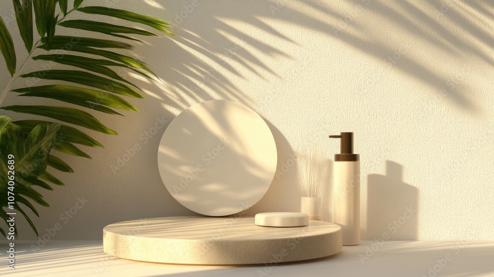 Poster Minimal 3D rendered scene featuring a podium display and an abstract background for showcasing cosmetic products
