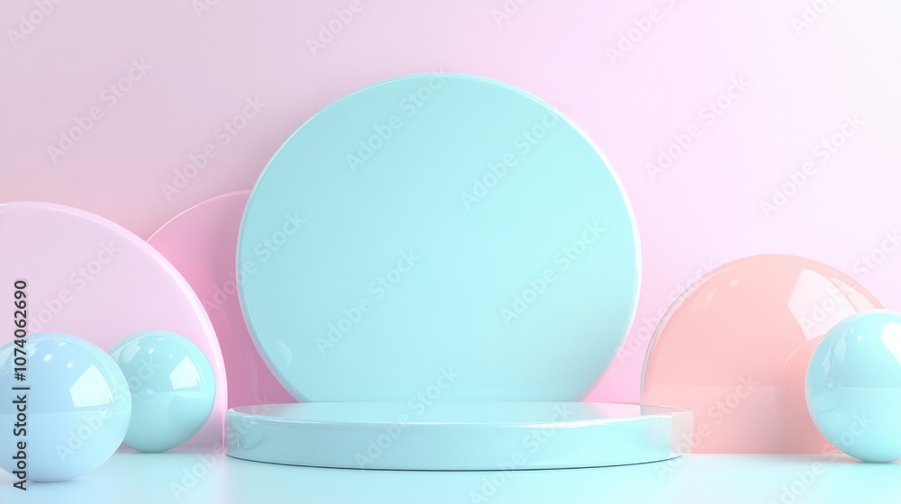 Aufkleber 3D rendered image of an abstract mock up podium with a pastel background