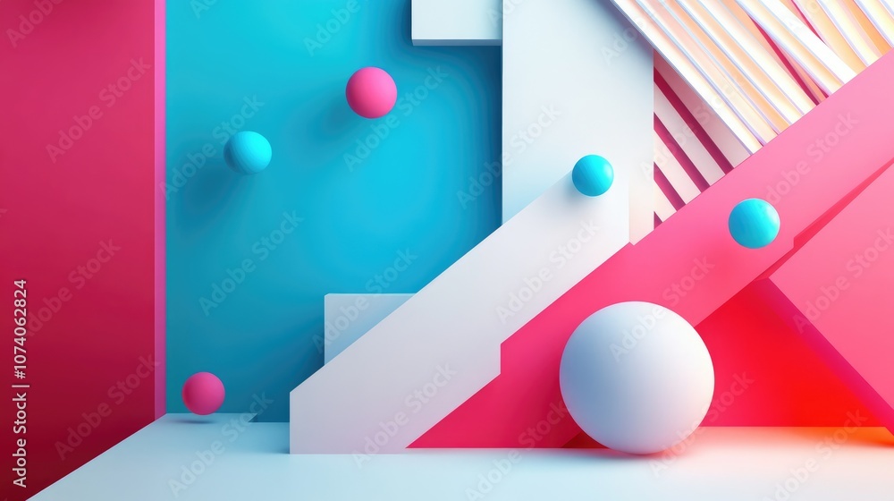 Aufkleber 3D white geometric display with vibrant geometric backdrop 3D visualization