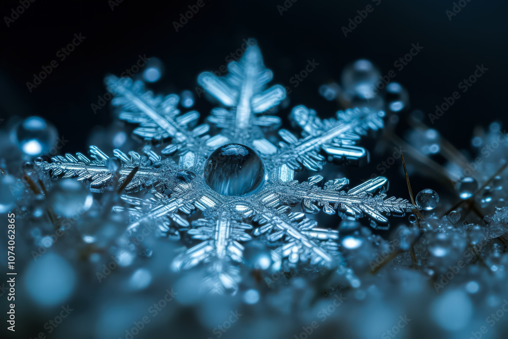Poster snowflake with a drop of water on it