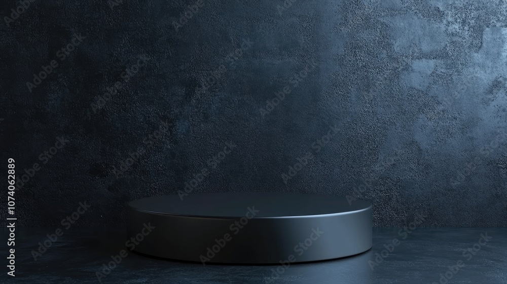 Poster Minimalist black podium for product display Empty showcase stand Blank template for advertising Abstract dark backdrop 3D rendering