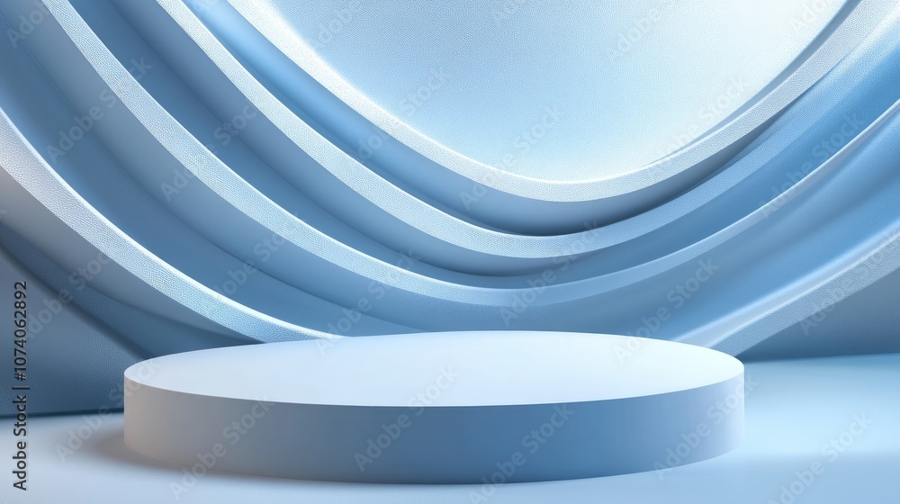 Poster Blue and white 3D rendering of a blank podium with an abstract modern background