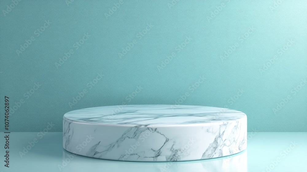 Poster empty white marble podium on a pastel blue background product display 3d rendering