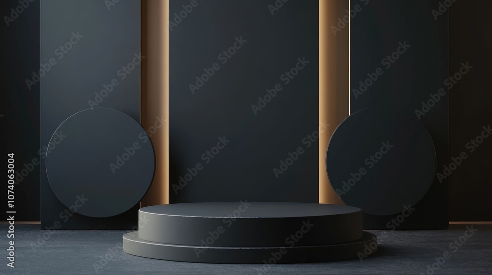 Poster 3d black geometric display podium with a dark backdrop