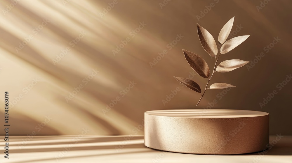Poster 3d podium presentation featuring a leaf shadow against a brown backdrop space for text ideal for cos