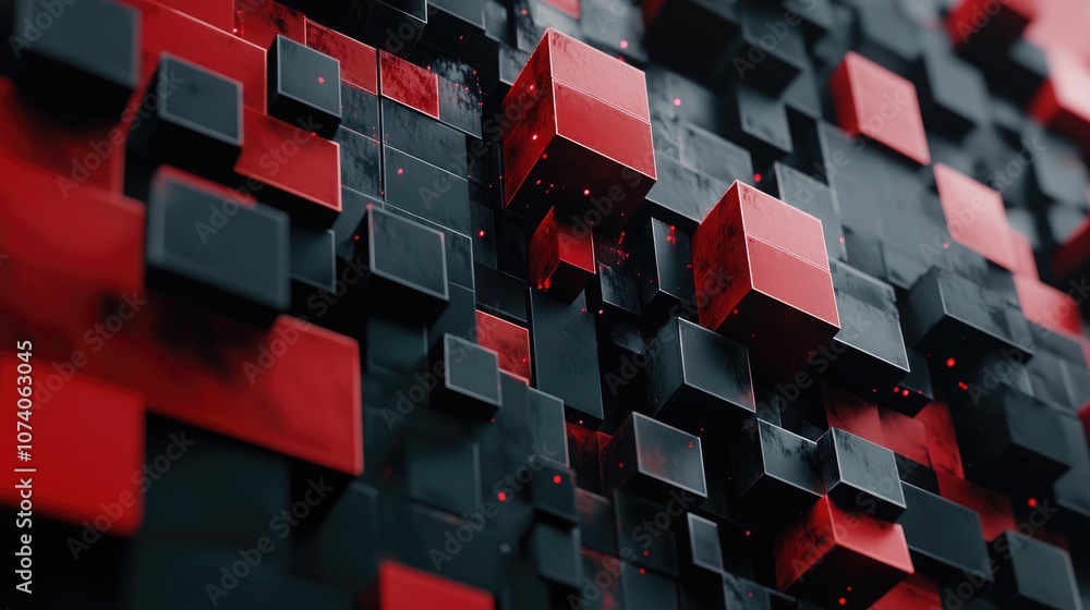 Poster abstract background featuring 3d rendered red and black cubes