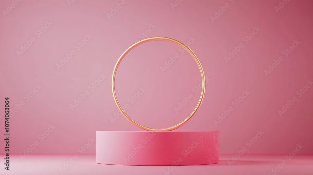 Poster Minimalist composition featuring a geometric shape with a cylinder podium set against a pink backdrop Seasonal greeting presentation in 3D rendering