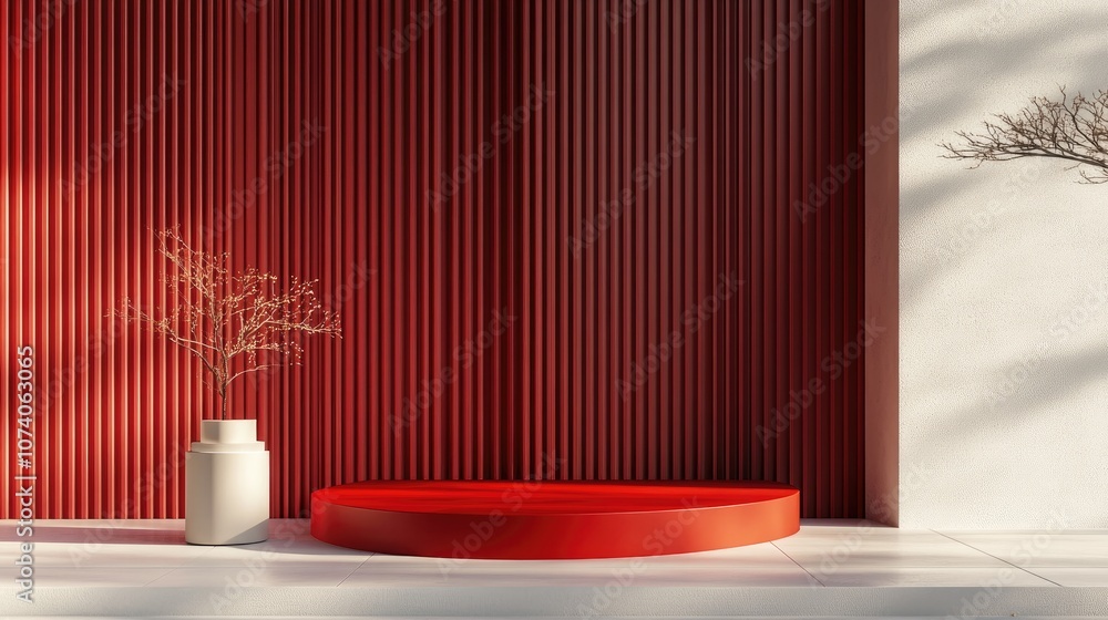 Poster 3d rendering of a minimalistic backdrop designed for cream cosmetics featuring a modern red podium