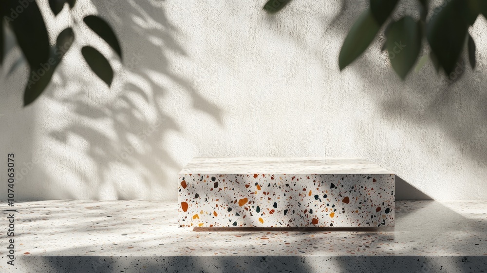 Aufkleber geometric shape backdrop featuring 3d rendered terrazzo and concrete podium in a square with shadows