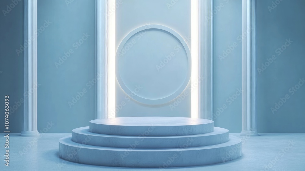 Poster Elegant background featuring a pedestal and a display case 3D illustration and rendering