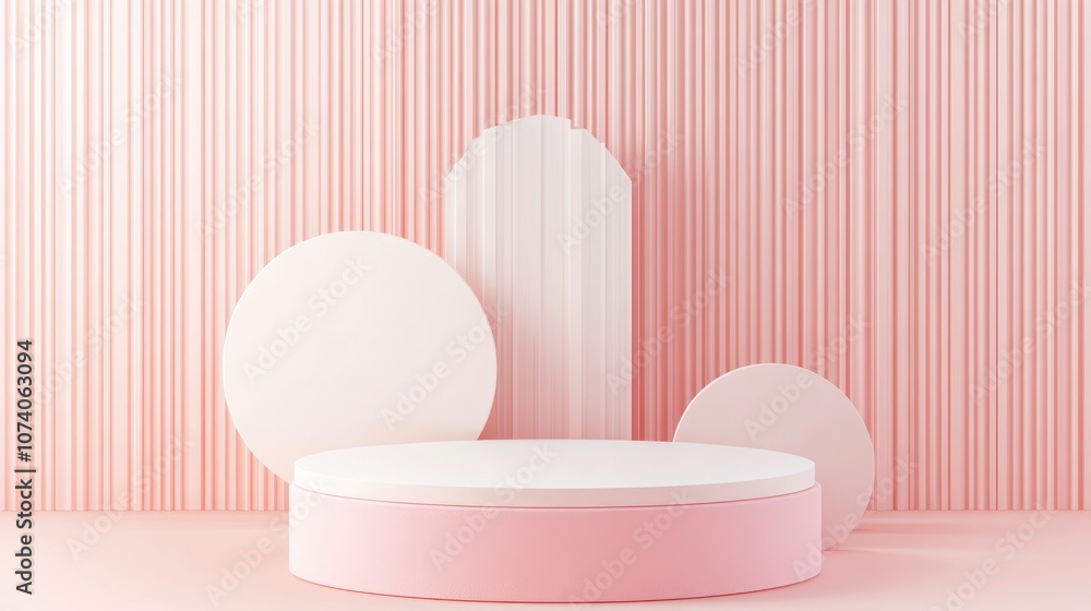 Aufkleber 3d illustration of a geometric pastel cylinder podium for showcasing cosmetic products mockup design