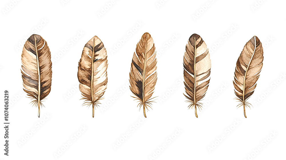 Poster illustration of assorted feathers arranged on a transparent background generative ai