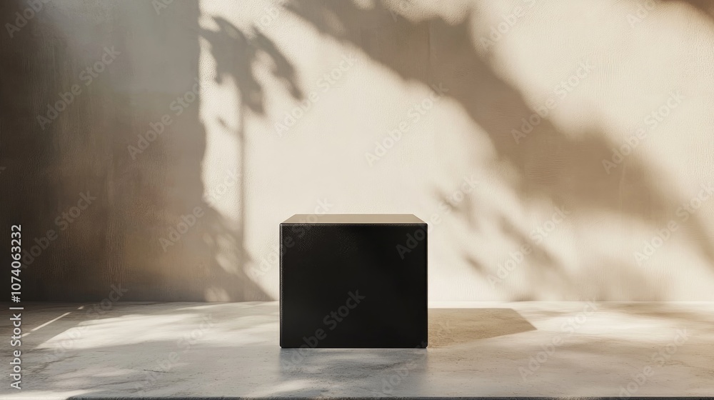 Poster black cube pedestal mockup background 3d rendering