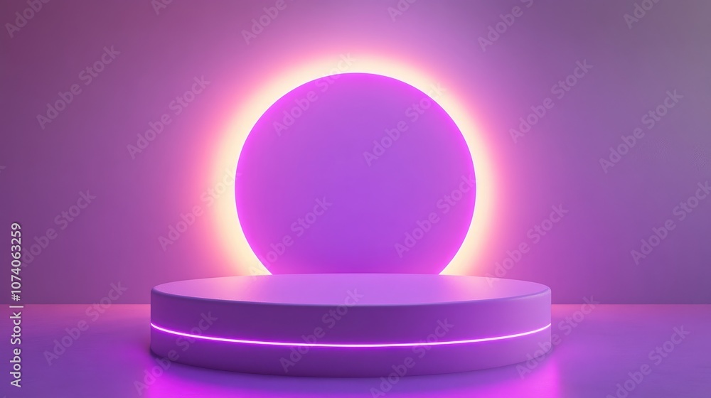 Poster purple neon product podium 3d render abstract concept for product display void stage for showcasing 