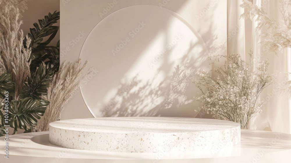 Aufkleber white terrazzo podium 3d background platform featuring an advertising space for cosmetic product dis