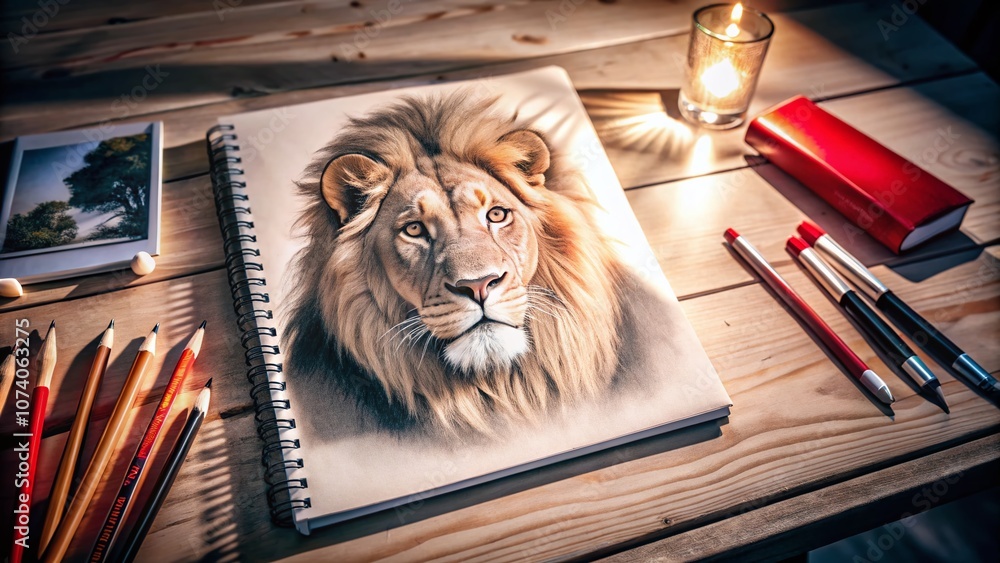 Poster captivating low light photography of a beginner's guide to drawing a simple lion with step-by-step i
