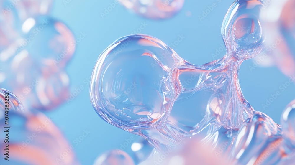 Poster three dimensional bubbles are ascending against a blue backdrop resembling bubbles surfacing in wate