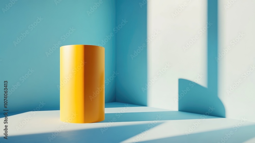 Aufkleber 3d rendered illustration featuring a geometric yellow cylindrical pedestal for showcasing cosmetic p
