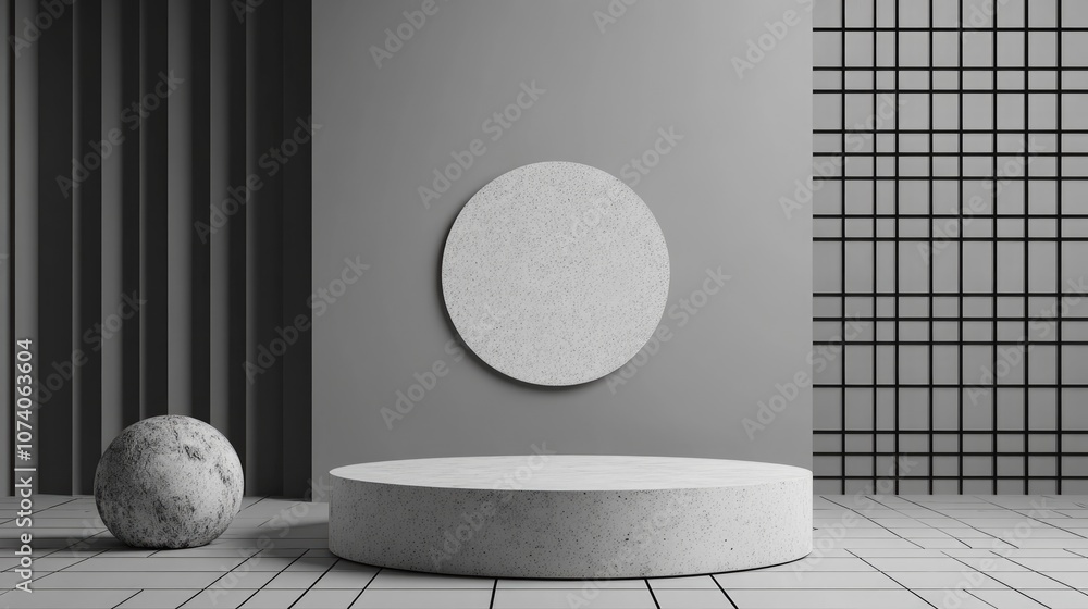 Poster Abstract 3D render featuring a mock up podium for showcasing products highlighting a minimalist concept with a geometric background
