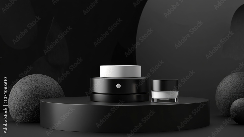 Poster 3D rendering of a generic product backdrop suitable for cream cosmetics with a contemporary black podium setting
