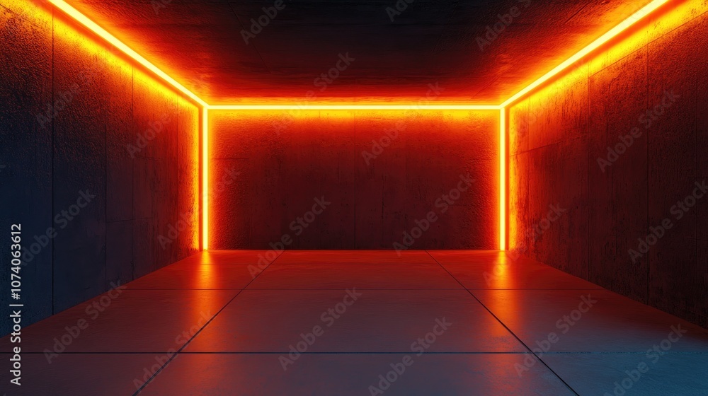 Poster 3D rendering of a blank background scene with concentrated texture lighting and orange neon illumination