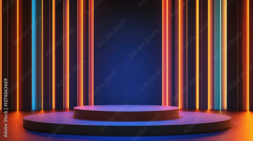 Poster abstract background featuring a 3d podium and wall scene rendered in a digital illustration