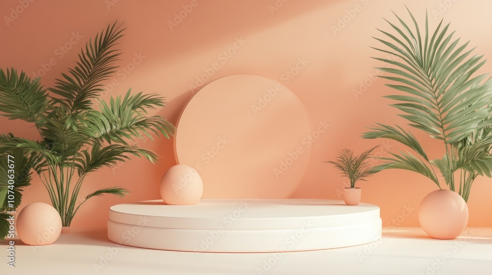 Aufkleber minimal podium display background in a soft peach skin tone 3d illustration