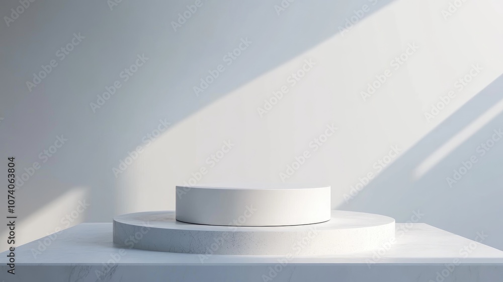 Poster 3d rendering of a white cylinder podium designed for product branding and packaging display featurin