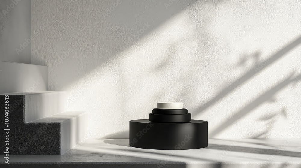 Poster 3d rendering of a minimalist background for cream cosmetic products with a sleek black podium