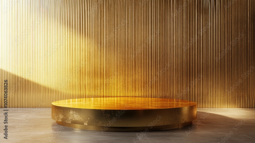 Poster 3d rendering of an abstract gold podium for product presentation backdrop