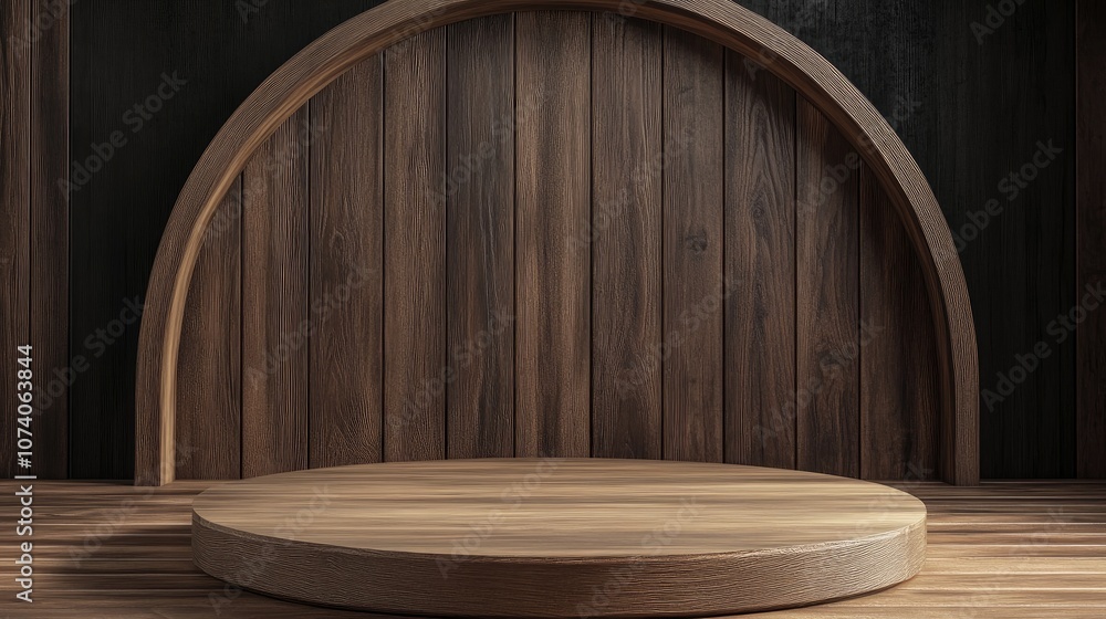 Poster wood display pedestal wood product stand backdrop empty wooden podium conceptual stage showcase 3d r