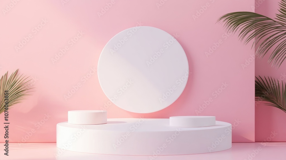 Poster White podium for product display against a background Mockup for showcasing products Abstract minimal geometric design Studio podium platform for exhibitions and business presentations 3D render i