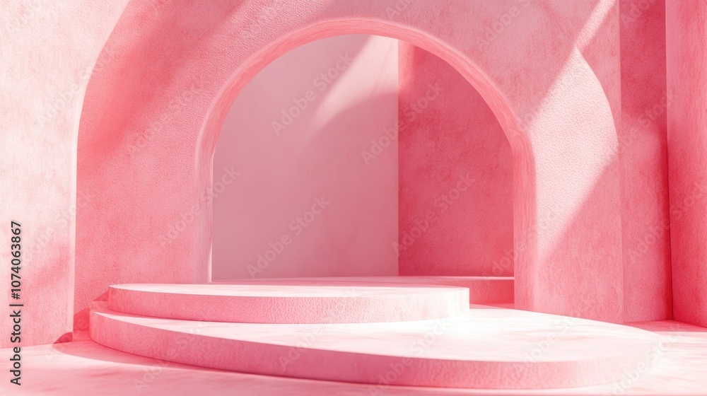 Poster abstract pastel color mock up scene featuring a pink geometric shape podium background 3d rendering