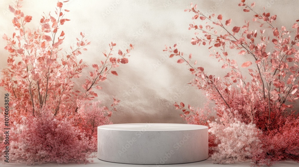 Aufkleber 3d autumn themed scene featuring a beautiful podium with an empty cylinder stand for product promoti