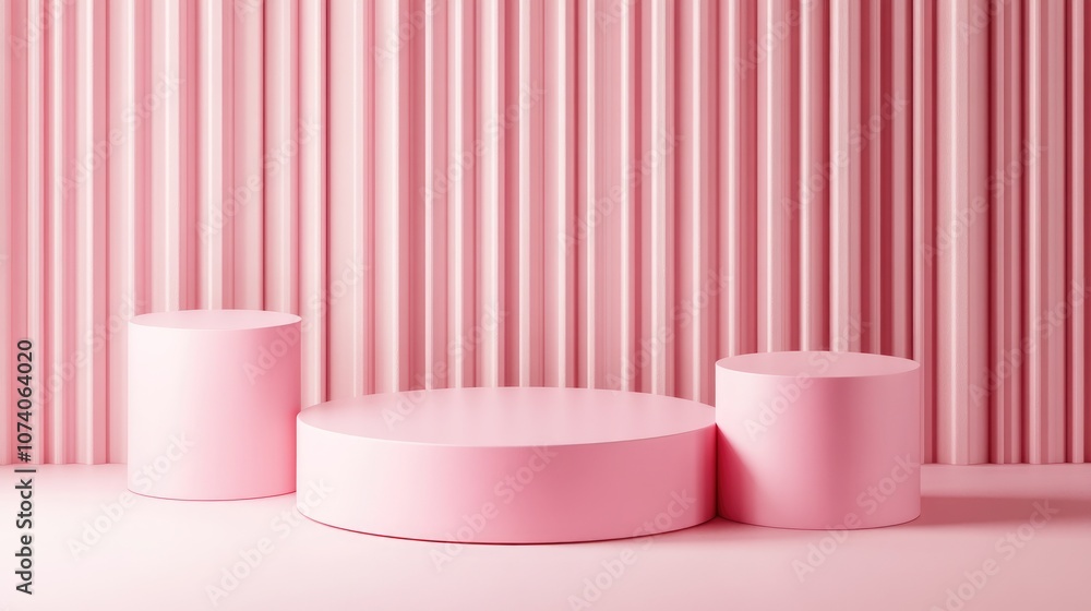 Aufkleber 3D pink cylinder podium with a minimal studio background Abstract geometric shape object illustration for product display