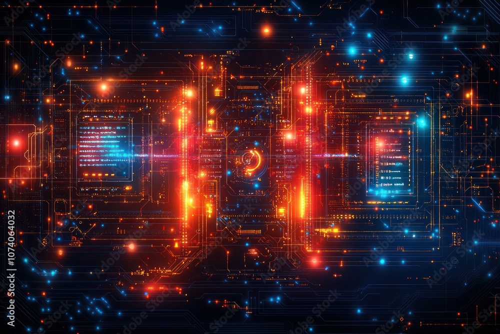 Aufkleber Abstract Digital Circuit Board with Glowing Lines and Points
